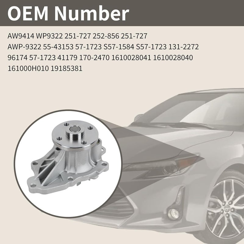 EvTok AW9414 Engine Water Pump Kit Fit for Toyota Corolla Camry Highlander Matrix RAV4 Solara, Lexus HS250H, Scion tC, Pontiac Vibe 2.0L 2.4L L4 Engine - Image 4